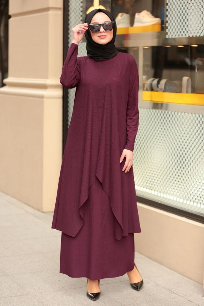 Nayla Collection - İkili Mürdüm Tesettür Takım 8011MU - 1