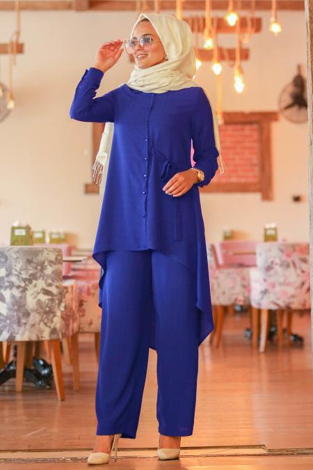 Nayla Collection - İkili Sax Mavisi Tesettür Takım 5044SX - 1