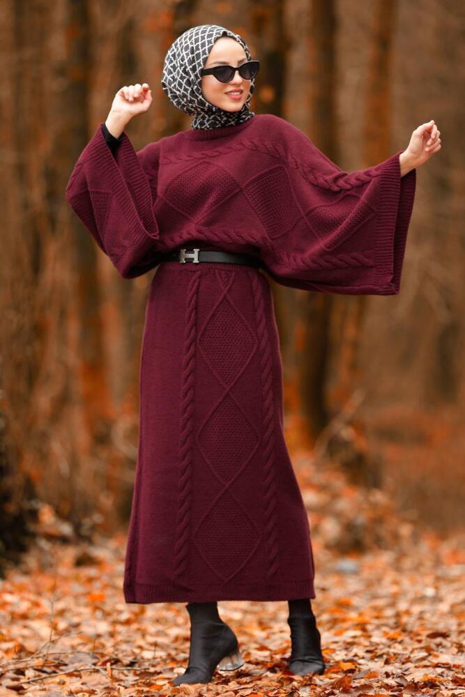 Nayla Collection - İkili Triko Bordo Tesettür Takım 2110BR - 1