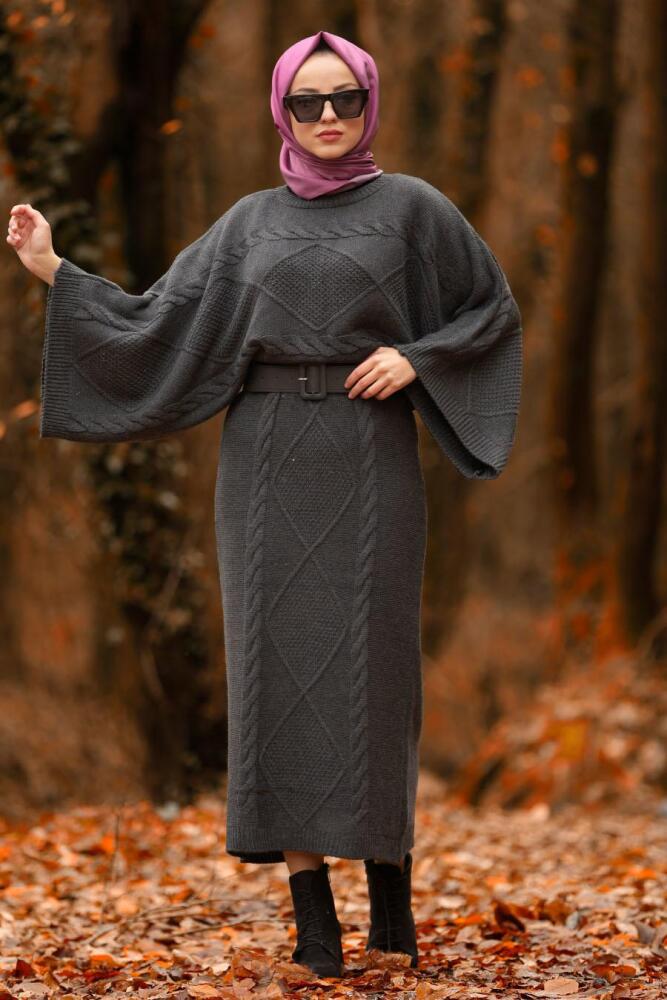 Nayla Collection - İkili Triko Füme Tesettür Takım 2110FU - 1