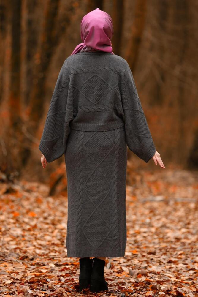Nayla Collection - İkili Triko Füme Tesettür Takım 2110FU - 3
