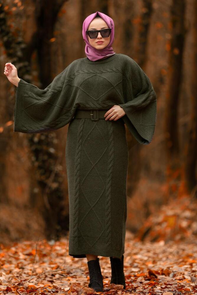 Nayla Collection - İkili Triko Haki Tesettür Takım 2110HK - 1