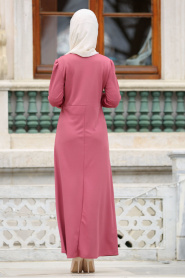 Nayla Collection - İnci Detaylı Gül Kurusu Tesettür Elbise 76340GK - Thumbnail