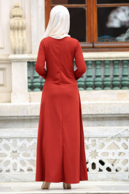 Nayla Collection - İnci Detaylı Turuncu Tesettür Elbise 76340T - Thumbnail