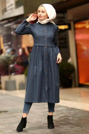 Nayla Collection - Indigo Blue Hijab Coat 2458IM - 1