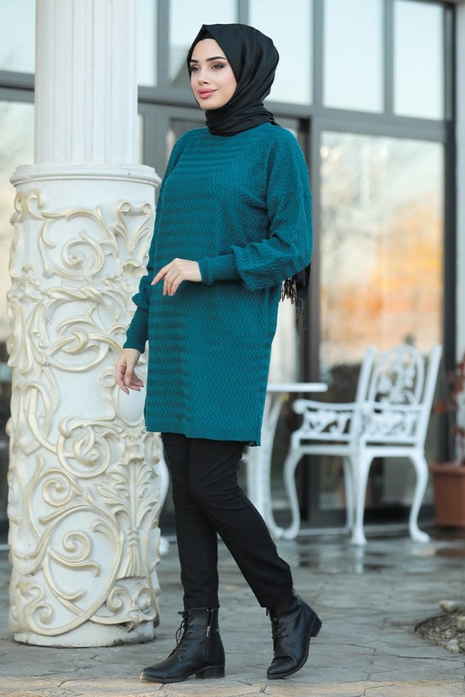 Nayla Collection - Indigo Blue Hijab Knitwear Tunic 2108IM - 1