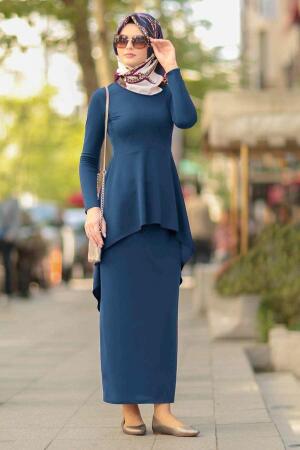 Nayla Collection - İndigo Mavisi Etek / Bluz Tesettür Takım 10280IM - 1