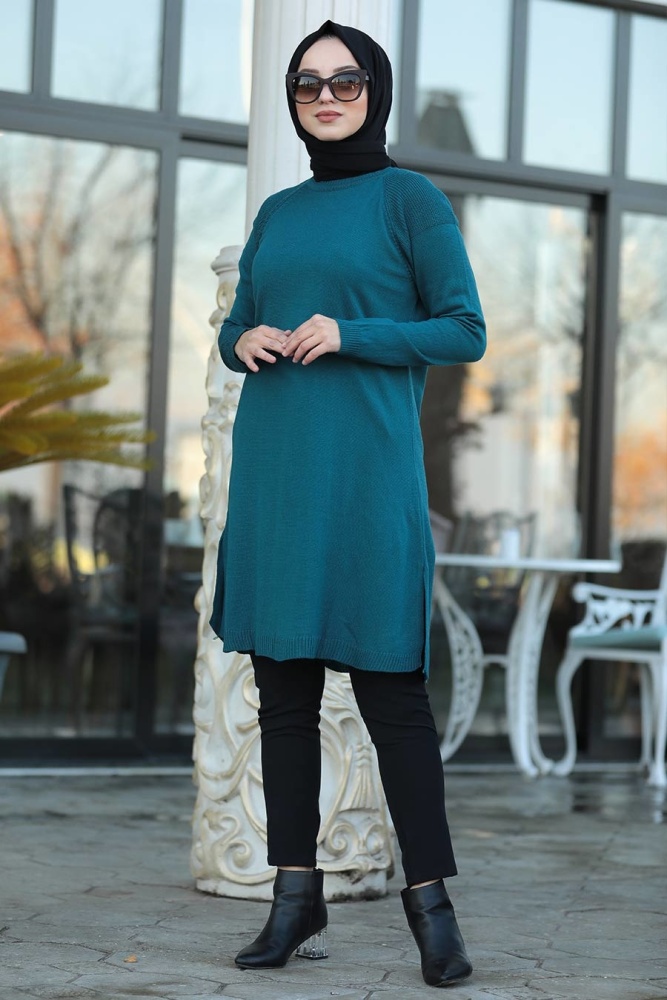 Nayla Collection - İndigo Mavisi Tesettür Triko Tunik 20120IM - 1