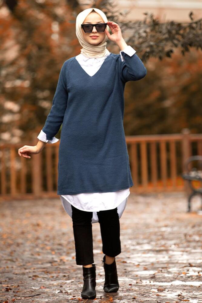 Nayla Collection - İndigo Mavisi Tesettür Triko Tunik 20220IM - 1