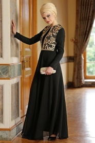 Nayla Collection - İşlemeli Siyah Elbise 7011S - Thumbnail