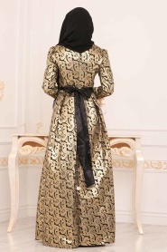 Nayla Collection - Jakarlı Siyah Tesettür Abiye Elbise 82446S - Thumbnail