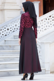 Nayla Collection - Flok Baskılı Pembe Tesettür Elbise 4109P - Thumbnail