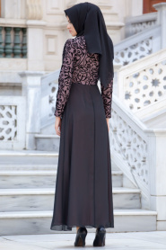 Nayla Collection - Flok Baskılı Pudra Tesettür Elbise 4109PD - Thumbnail