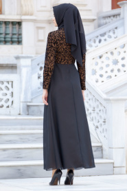 Nayla Collection - Flok Baskılı Taba Tesettür Elbise 4109TB - Thumbnail