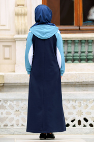Nayla Collection - Kapşonlu Lacivert Tesettür Elbise 8011L - Thumbnail