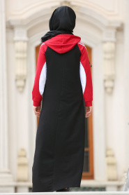 Nayla Collection - Kapşonlu Siyah Tesettür Elbise 8011S - Thumbnail