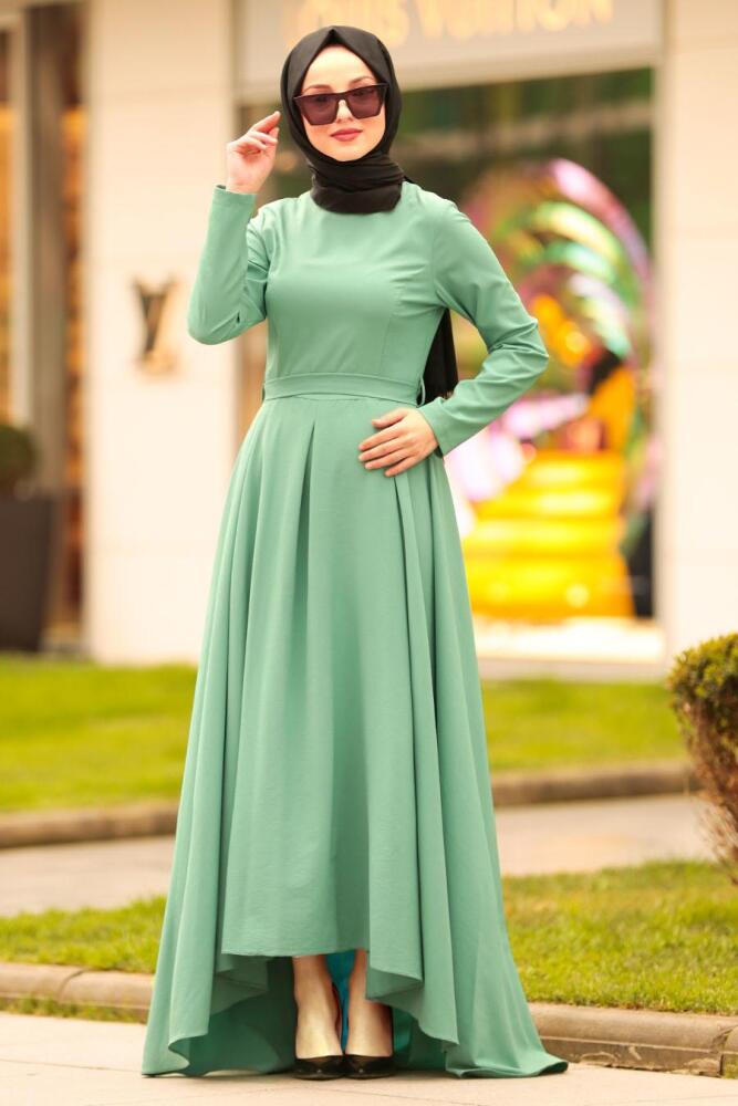Nayla Collection - Kemer Detaylı Çağla Yeşili Tesettür Elbise 42501CY - 1