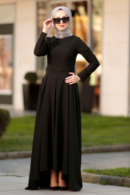 Nayla Collection - Kemer Detaylı Siyah Tesettür Elbise 42501S - Thumbnail