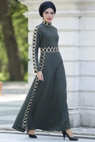Nayla Collection - Haki Tesettür Elbise 5278HK - Thumbnail