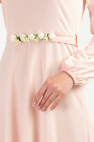 Nayla Collection - Kemeri Çiçekli Pudra Tesettür Elbise 77970PD - Thumbnail