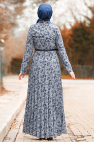Nayla Collection - Kemerli Gri Tesettür Elbise 8445GR - Thumbnail