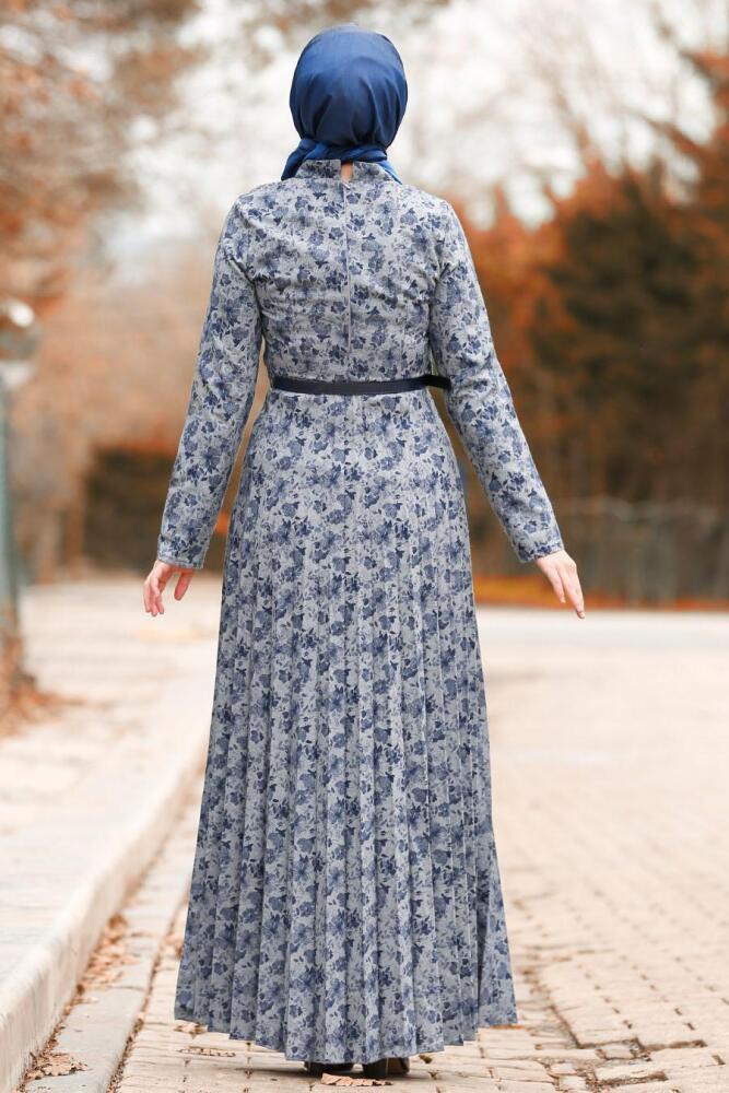 Nayla Collection - Kemerli Gri Tesettür Elbise 8445GR - 2