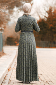 Nayla Collection - Kemerli Haki Tesettür Elbise 8445HK - Thumbnail