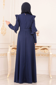 Nayla Collection - Kemerli İndigo Mavisi Tesettür Elbise 1219IM - Thumbnail