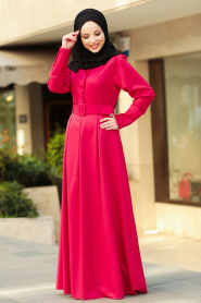 Nayla Collection - Kemerli Kırmızı Tesettür Elbise 42240K - Thumbnail