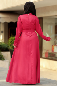 Nayla Collection - Kemerli Kırmızı Tesettür Elbise 42240K - Thumbnail