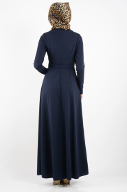 Nayla Collection - Kemerli Lacivert Tesettür Elbise 2299L - Thumbnail
