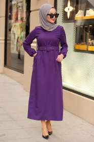 Nayla Collection - Kemerli Mor Tesettür Elbise 21010MOR - Thumbnail
