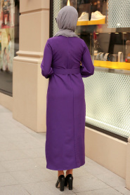 Nayla Collection - Kemerli Mor Tesettür Elbise 21010MOR - Thumbnail