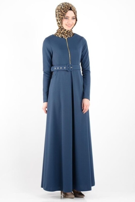 Nayla Collection - Kemerli Petrol Mavisi Tesettür Elbise 2299PM