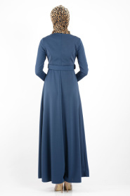 Nayla Collection - Kemerli Petrol Mavisi Tesettür Elbise 2299PM - Thumbnail