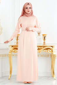 Nayla Collection - Kemerli Somon Tesettür Elbise 7084SMN - Thumbnail