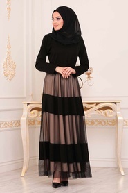 Nayla Collection - Kemerli Taş Tesettür Elbise 91090TAS - Thumbnail