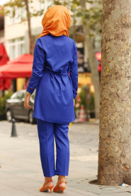 Nayla Collection - Kemerli Sax Mavisi Tunik / Pantolon Tesettür Takım 53960SX - Thumbnail
