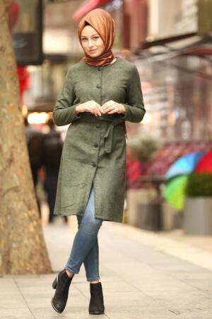 Nayla Collection - Khaki Hijab Coat 2454HK - 1