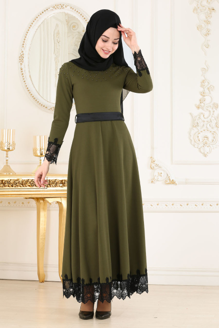 Nayla Collection - Khaki Hijab Dress 10144HK