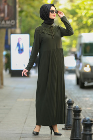 Nayla Collection - Khaki Hijab Dress 18024HK - Thumbnail