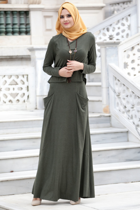 Nayla Collection - Khaki Hijab Dress 3030HK