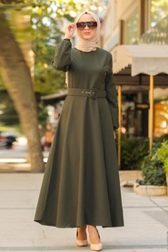 Nayla Collection - Khaki Hijab Dress 3567HK - Thumbnail