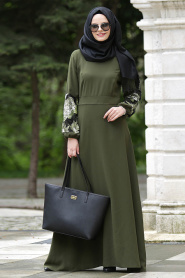 Nayla Collection - Khaki Hijab Dress 4148HK - Thumbnail
