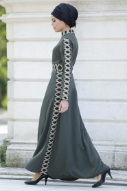 Nayla Collection - Khaki Hijab Dress 5278HK - Thumbnail