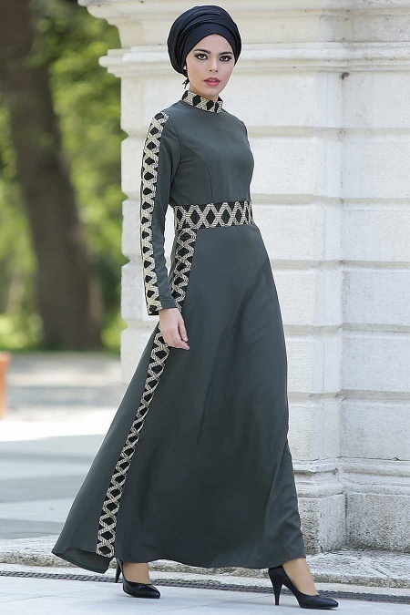 Nayla Collection - Khaki Hijab Dress 5278HK