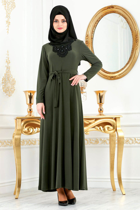 Nayla Collection - Khaki Hijab Dress 533HK