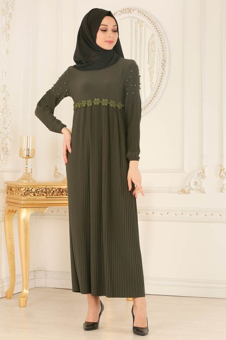 Nayla Collection - Khaki Hijab Dress 537HK