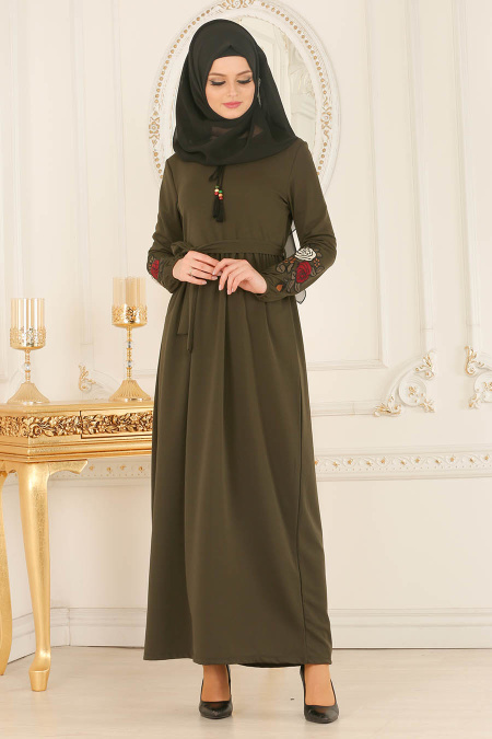 Nayla Collection - Khaki Hijab Dress 5400hk