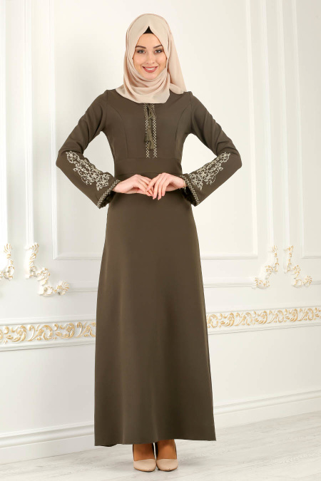 Nayla Collection - Khaki Hijab Dress 81516HK